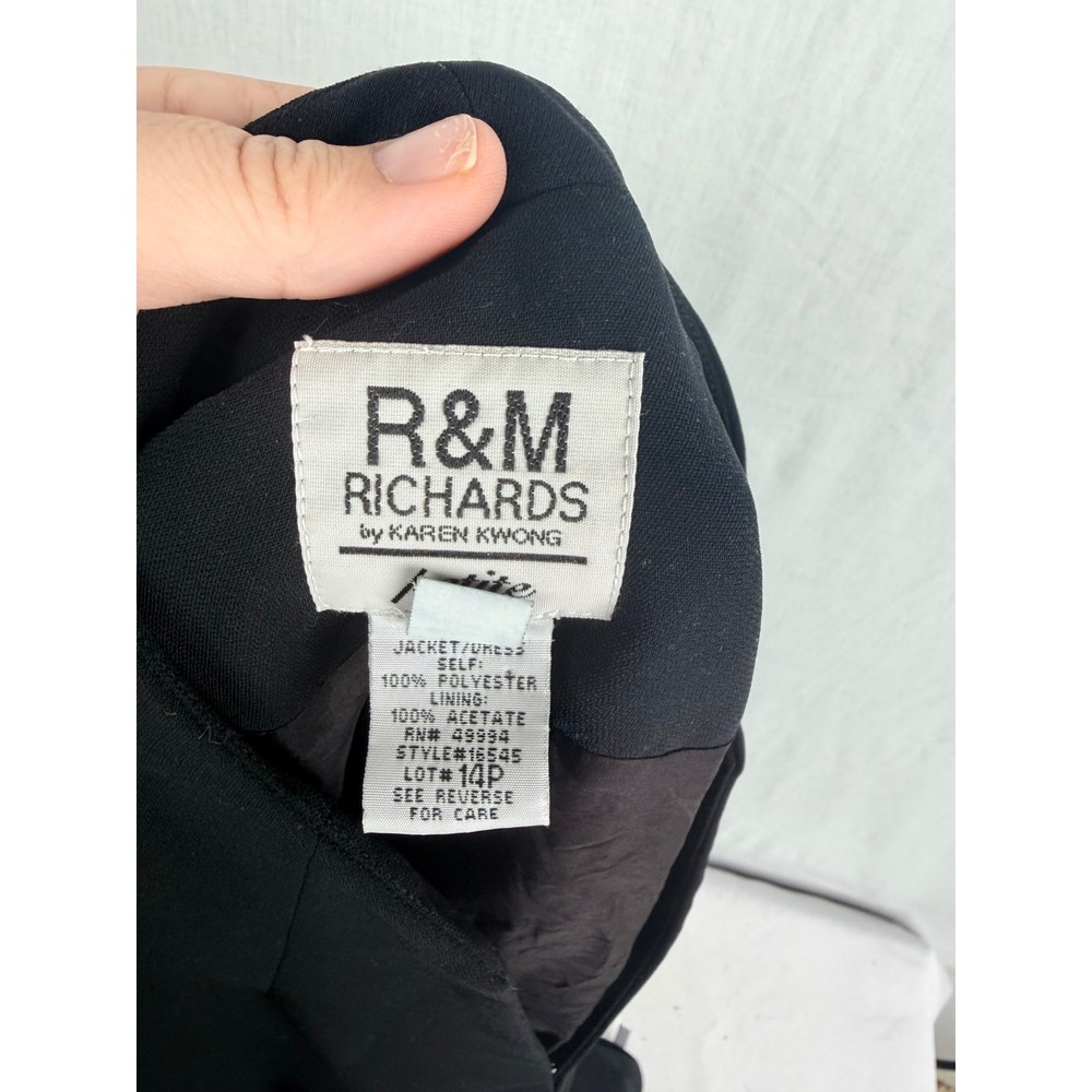 R&M Richards Womens Black Open Front Evening 14P Jacket Beaded Flare Cuff Blazer - Picture 13 of 13